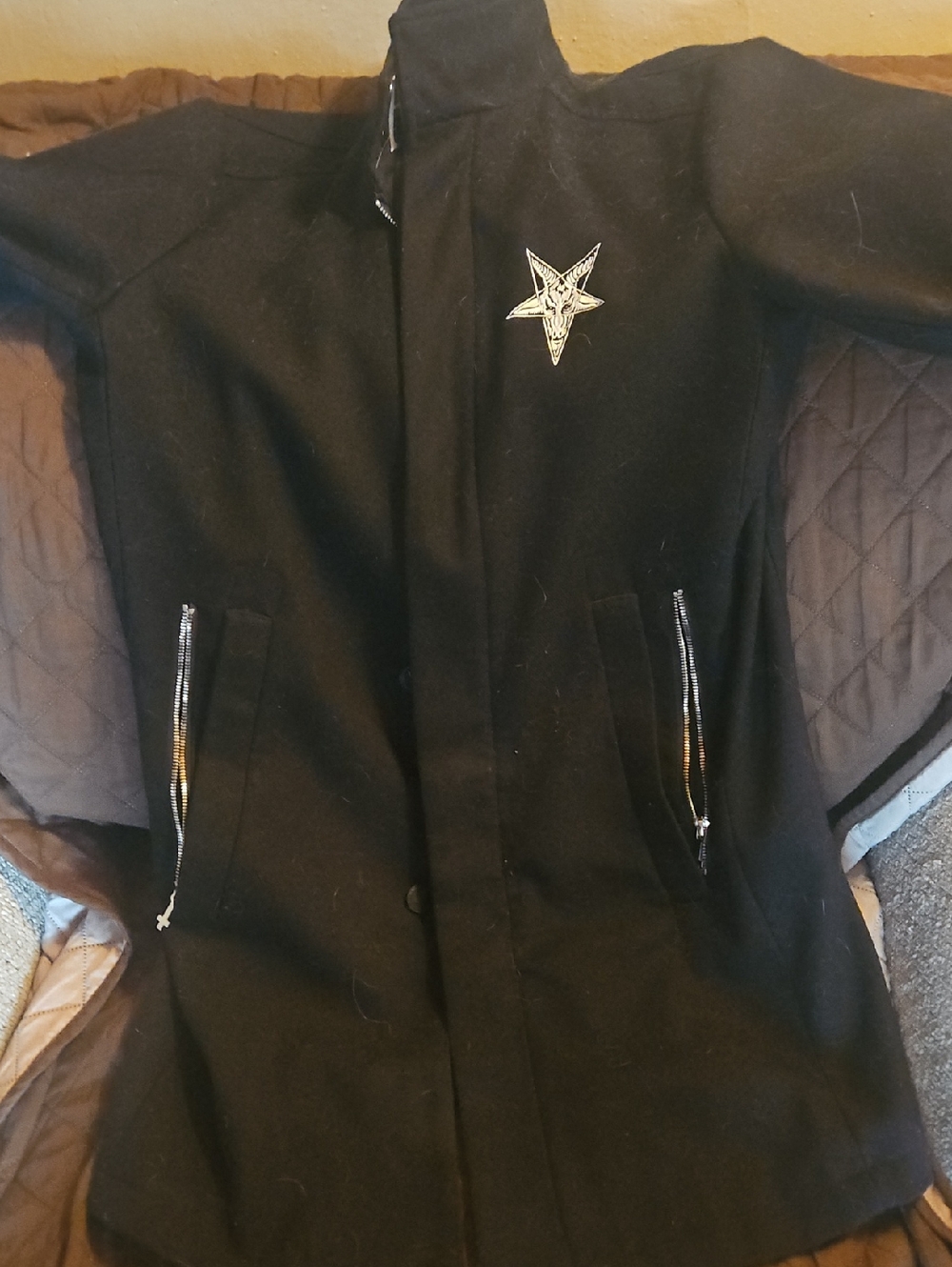 Blackcraft Cult Baphomet Star Embroidered Zip-Pocket Trenchcoat